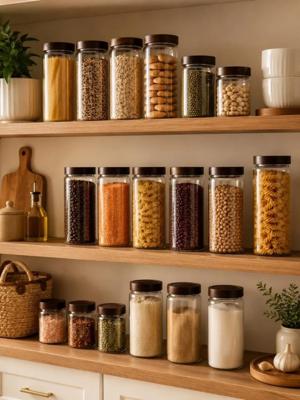 Wide Mouth Glass Storage Jars with Acacia Wood Lids - 6 Pack Airtight Food